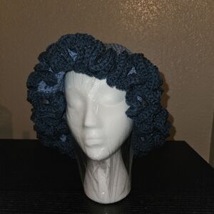 Elegant Blue Crochet Hair Bonnet